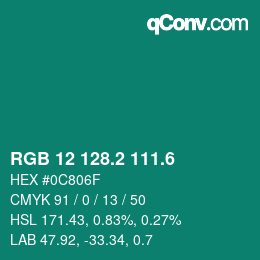 カラーコード: RGB 12 128.2 111.6 | qconv.com