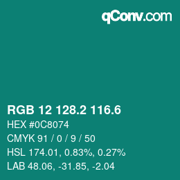 カラーコード: RGB 12 128.2 116.6 | qconv.com