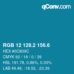 カラーコード: RGB 12 128.2 156.6 | qconv.com