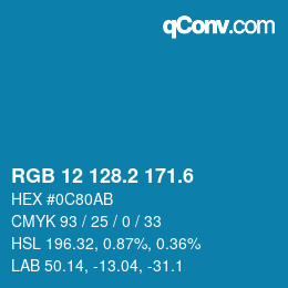 カラーコード: RGB 12 128.2 171.6 | qconv.com