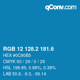 カラーコード: RGB 12 128.2 181.6 | qconv.com