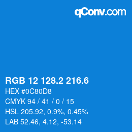 カラーコード: RGB 12 128.2 216.6 | qconv.com