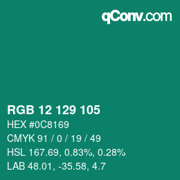 Color code: RGB 12 129 105 | qconv.com