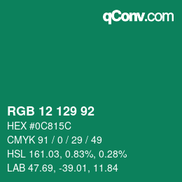 カラーコード: RGB 12 129 92 | qconv.com