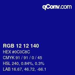 カラーコード: RGB 12 12 140 | qconv.com