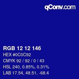カラーコード: RGB 12 12 146 | qconv.com
