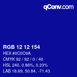 カラーコード: RGB 12 12 154 | qconv.com