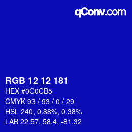 Color code: RGB 12 12 181 | qconv.com