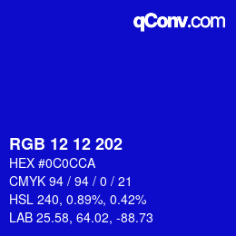 Color code: RGB 12 12 202 | qconv.com