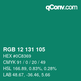 颜色代码: RGB 12 131 105 | qconv.com