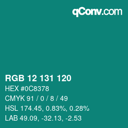 颜色代码: RGB 12 131 120 | qconv.com