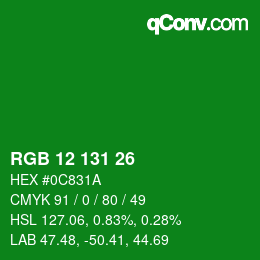 Color code: RGB 12 131 26 | qconv.com