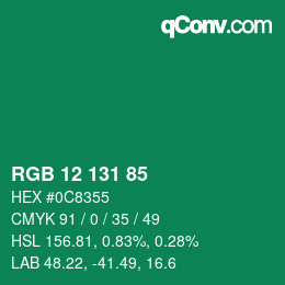Color code: RGB 12 131 85 | qconv.com