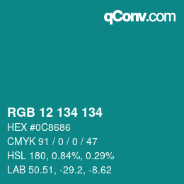 カラーコード: RGB 12 134 134 | qconv.com