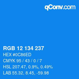 Color code: RGB 12 134 237 | qconv.com