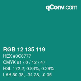 カラーコード: RGB 12 135 119 | qconv.com