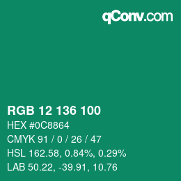 Color code: RGB 12 136 100 | qconv.com