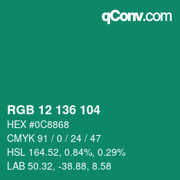 Color code: RGB 12 136 104 | qconv.com