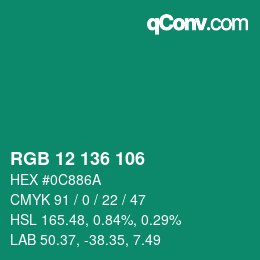 Color code: RGB 12 136 106 | qconv.com