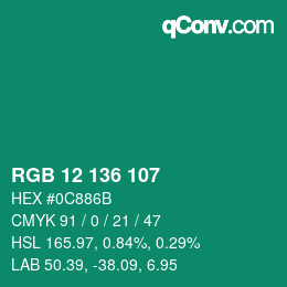 Color code: RGB 12 136 107 | qconv.com