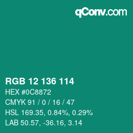 カラーコード: RGB 12 136 114 | qconv.com