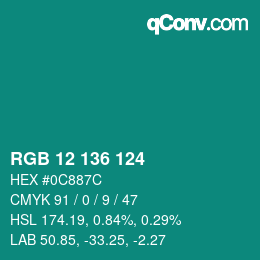 Color code: RGB 12 136 124 | qconv.com