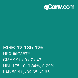 Color code: RGB 12 136 126 | qconv.com