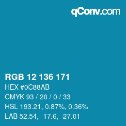 Color code: RGB 12 136 171 | qconv.com