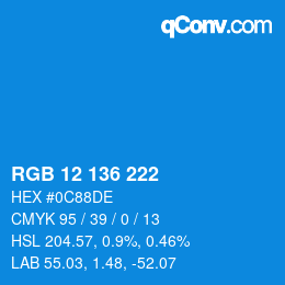 Color code: RGB 12 136 222 | qconv.com