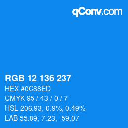 カラーコード: RGB 12 136 237 | qconv.com