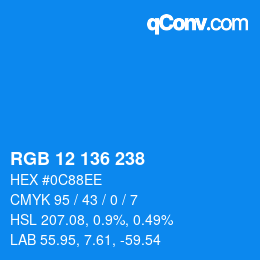 Color code: RGB 12 136 238 | qconv.com