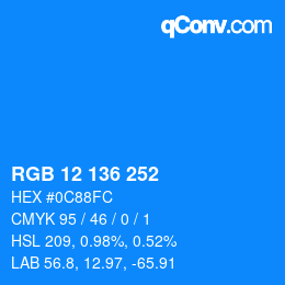 Color code: RGB 12 136 252 | qconv.com