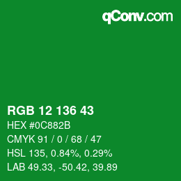 Color code: RGB 12 136 43 | qconv.com