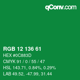 Color code: RGB 12 136 61 | qconv.com
