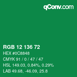 Color code: RGB 12 136 72 | qconv.com