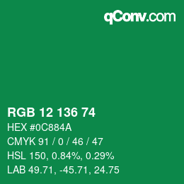 Color code: RGB 12 136 74 | qconv.com