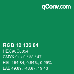 Color code: RGB 12 136 84 | qconv.com