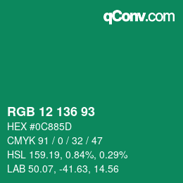 Color code: RGB 12 136 93 | qconv.com