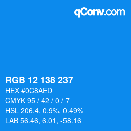 カラーコード: RGB 12 138 237 | qconv.com
