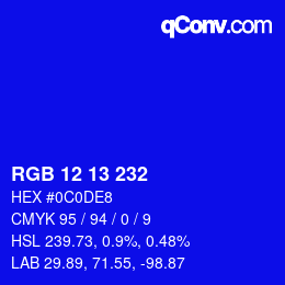 Color code: RGB 12 13 232 | qconv.com