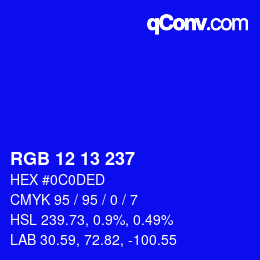 Color code: RGB 12 13 237 | qconv.com