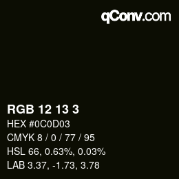 Color code: RGB 12 13 3 | qconv.com