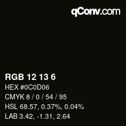 カラーコード: RGB 12 13 6 | qconv.com