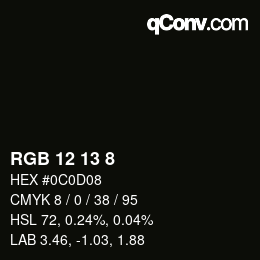 颜色代码: RGB 12 13 8 | qconv.com