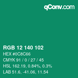 Color code: RGB 12 140 102 | qconv.com