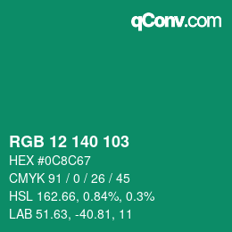 カラーコード: RGB 12 140 103 | qconv.com