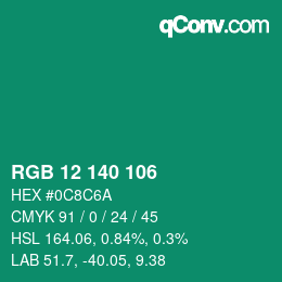 カラーコード: RGB 12 140 106 | qconv.com