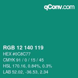 Color code: RGB 12 140 119 | qconv.com