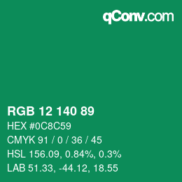 カラーコード: RGB 12 140 89 | qconv.com