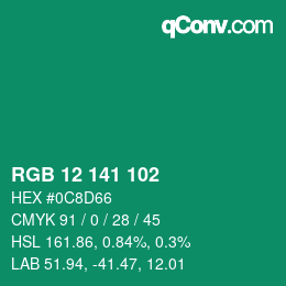 カラーコード: RGB 12 141 102 | qconv.com